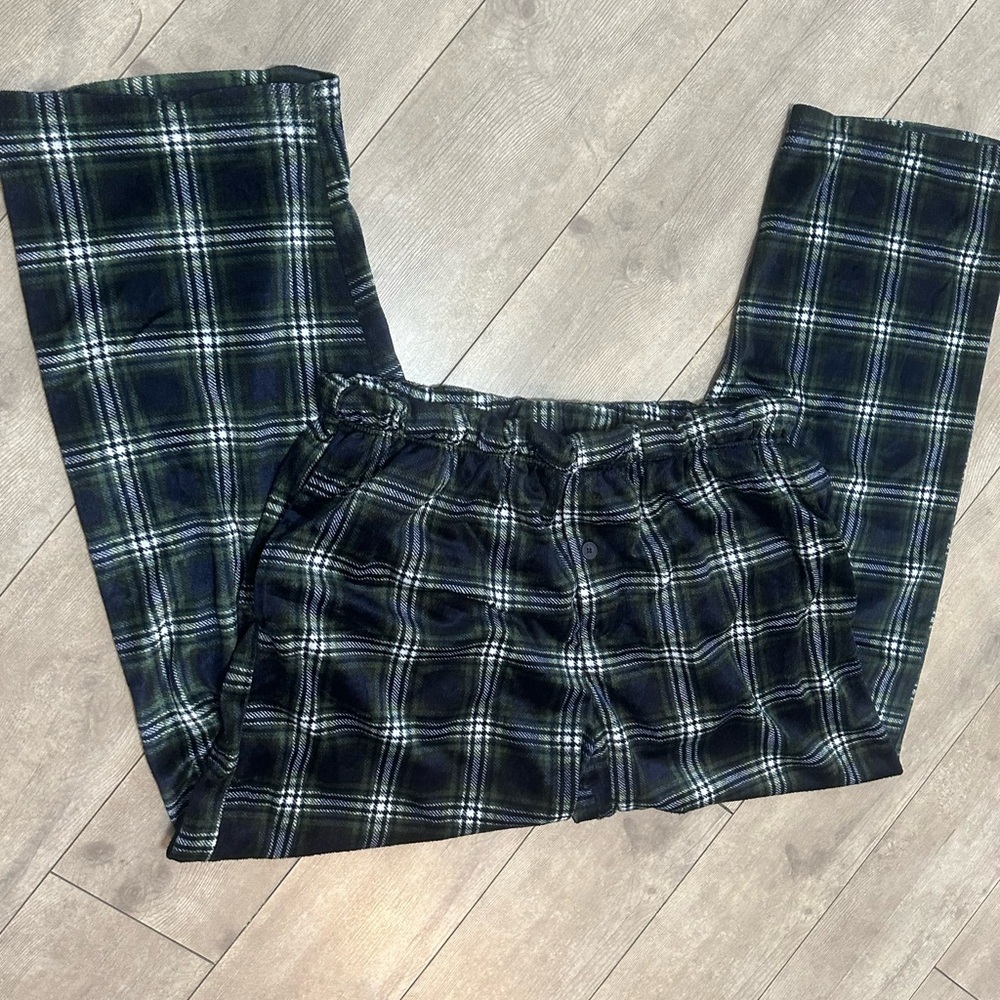 Preswick & Moore Premium Men’s Plaid Pajamas Silky Fleece XL Navy Green - Picture 14 of 16
